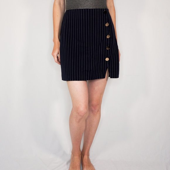 4TH & RECKLESS Georgie Navy Pinstripe Skirt NWT - Picture 2 of 6